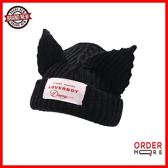 Warm Knit Cotton Slouchy Beanie with Cat Ears One Size Fits Most main image 6